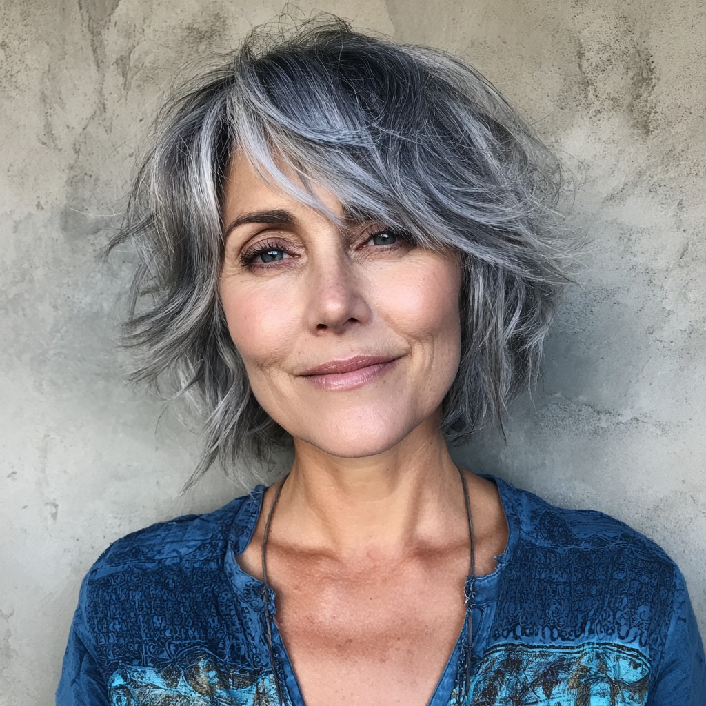 Textured Grey Bob with Lively Layers