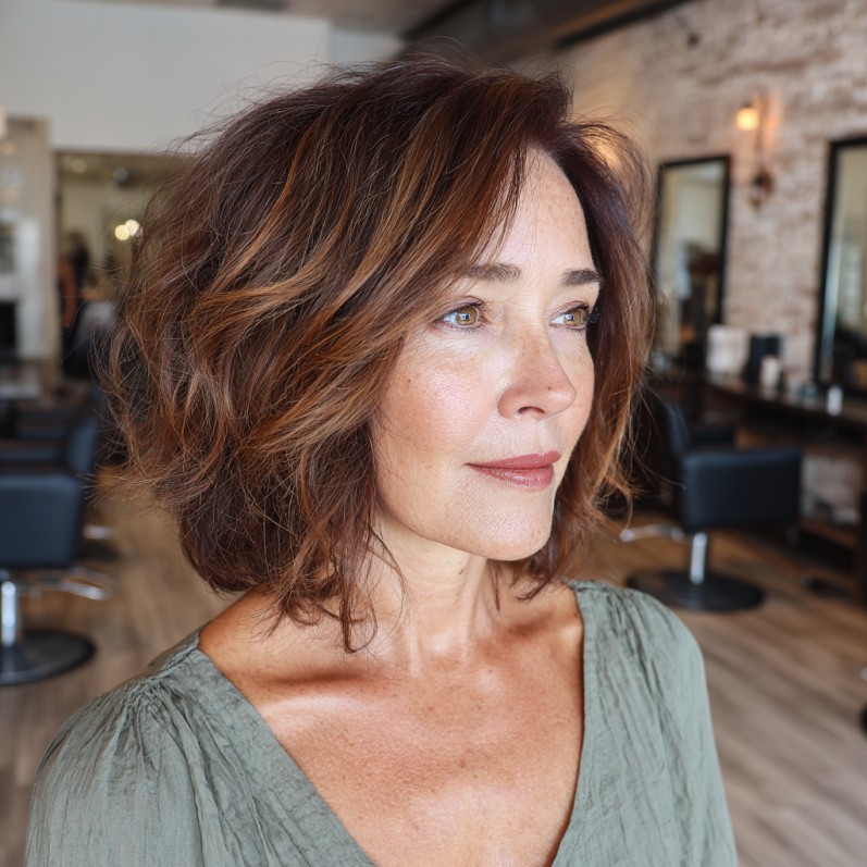Textured Layered Bob with Warm Highlights