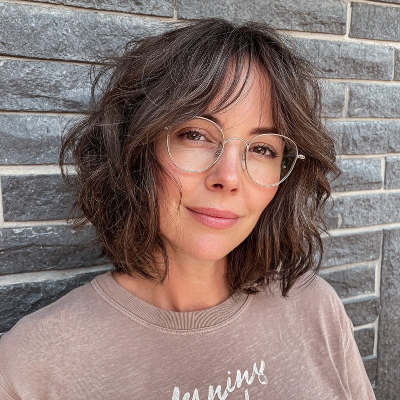 Textured Shaggy Bob with Soft Fringe