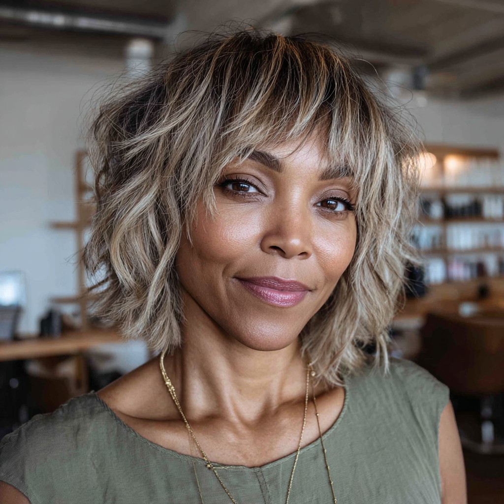 Textured Shoulder-Length Blonde Cut with Soft Highlights