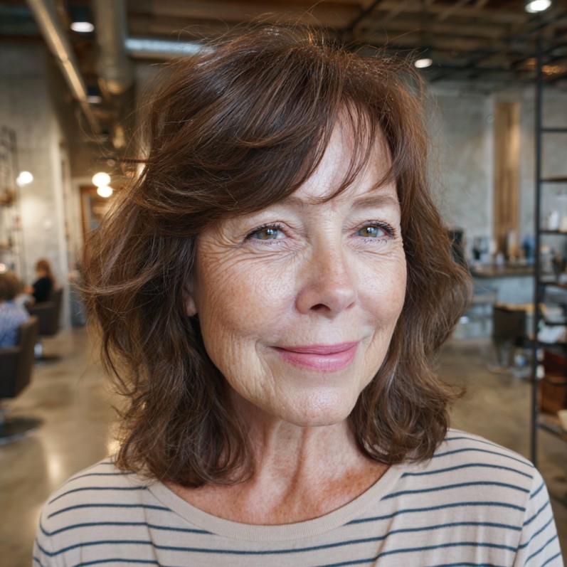 Textured Shoulder-Length Brunette Cut with Soft Waves