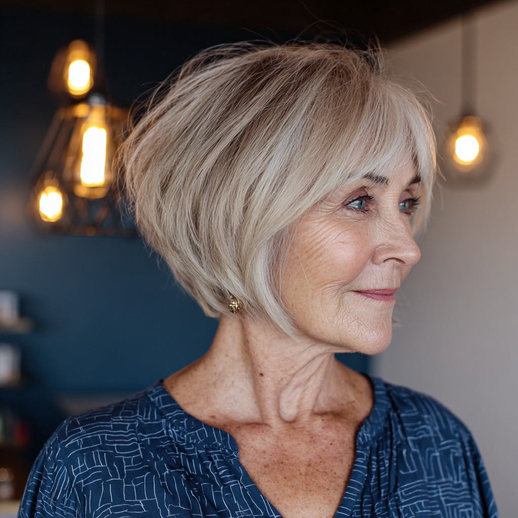 Textured Silver Bob with Soft Feathered Layers