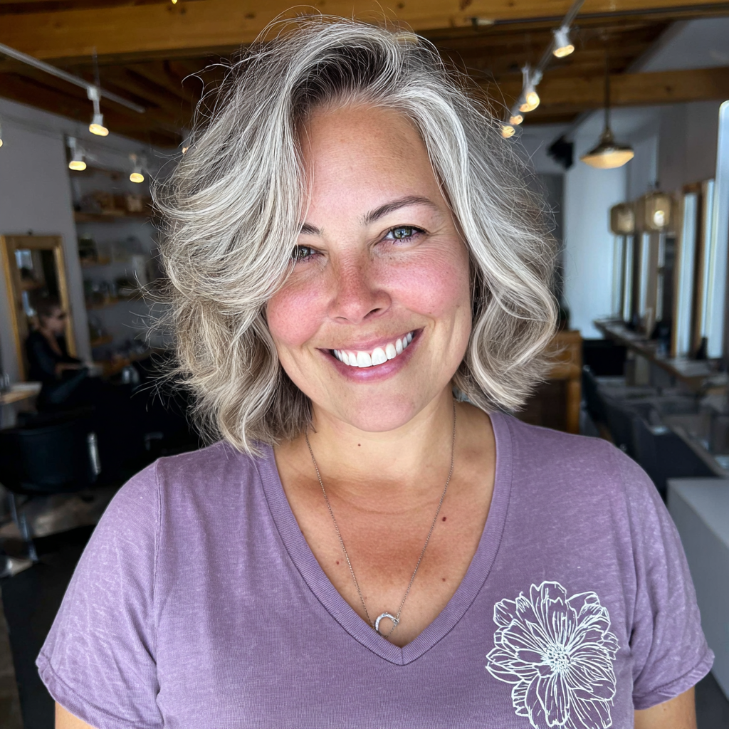 Textured Silver Bob with Soft Waves