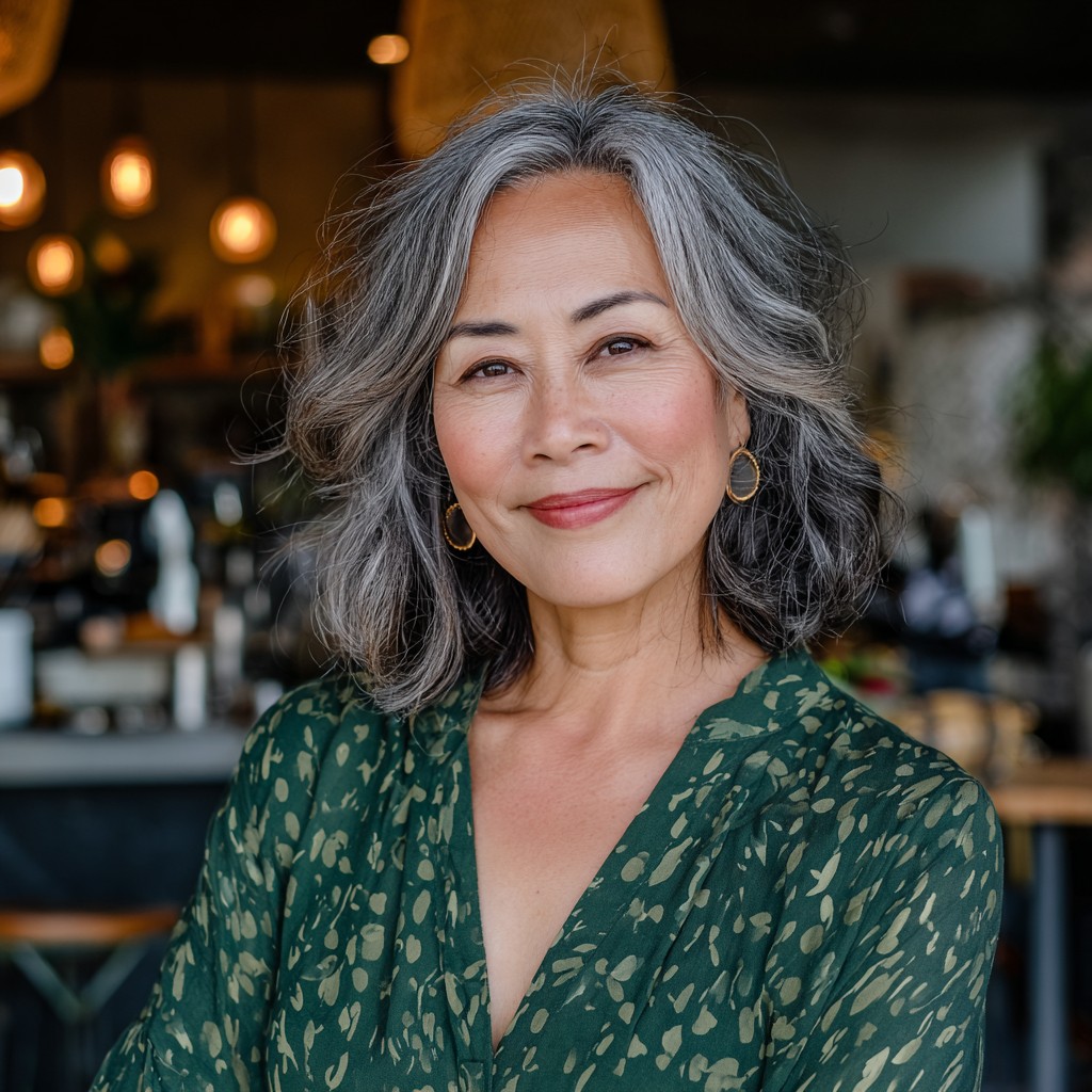 Textured Silver Midi Bob with Soft Volume