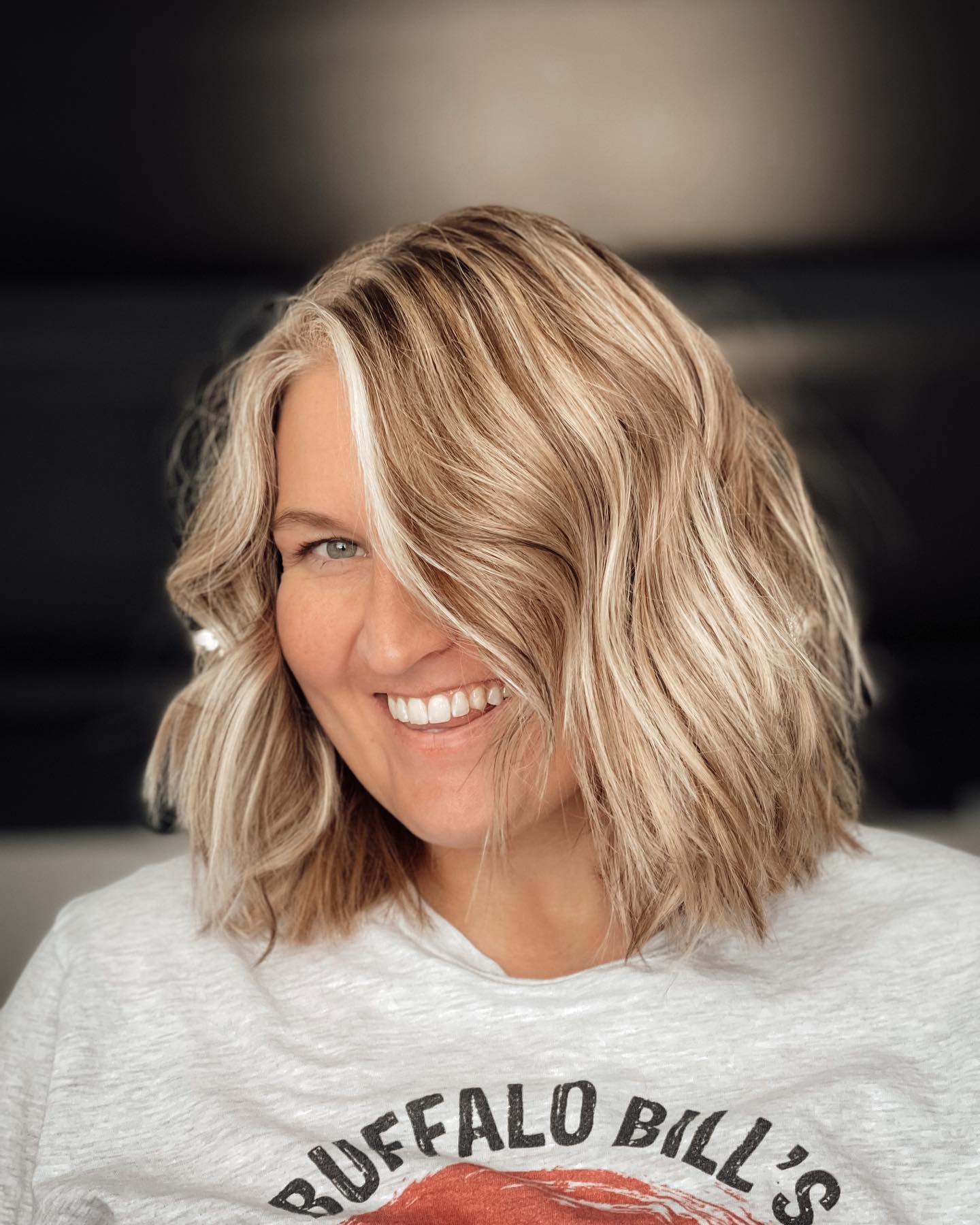 Textured Wavy Long Bob with Bright Blonde Highlights