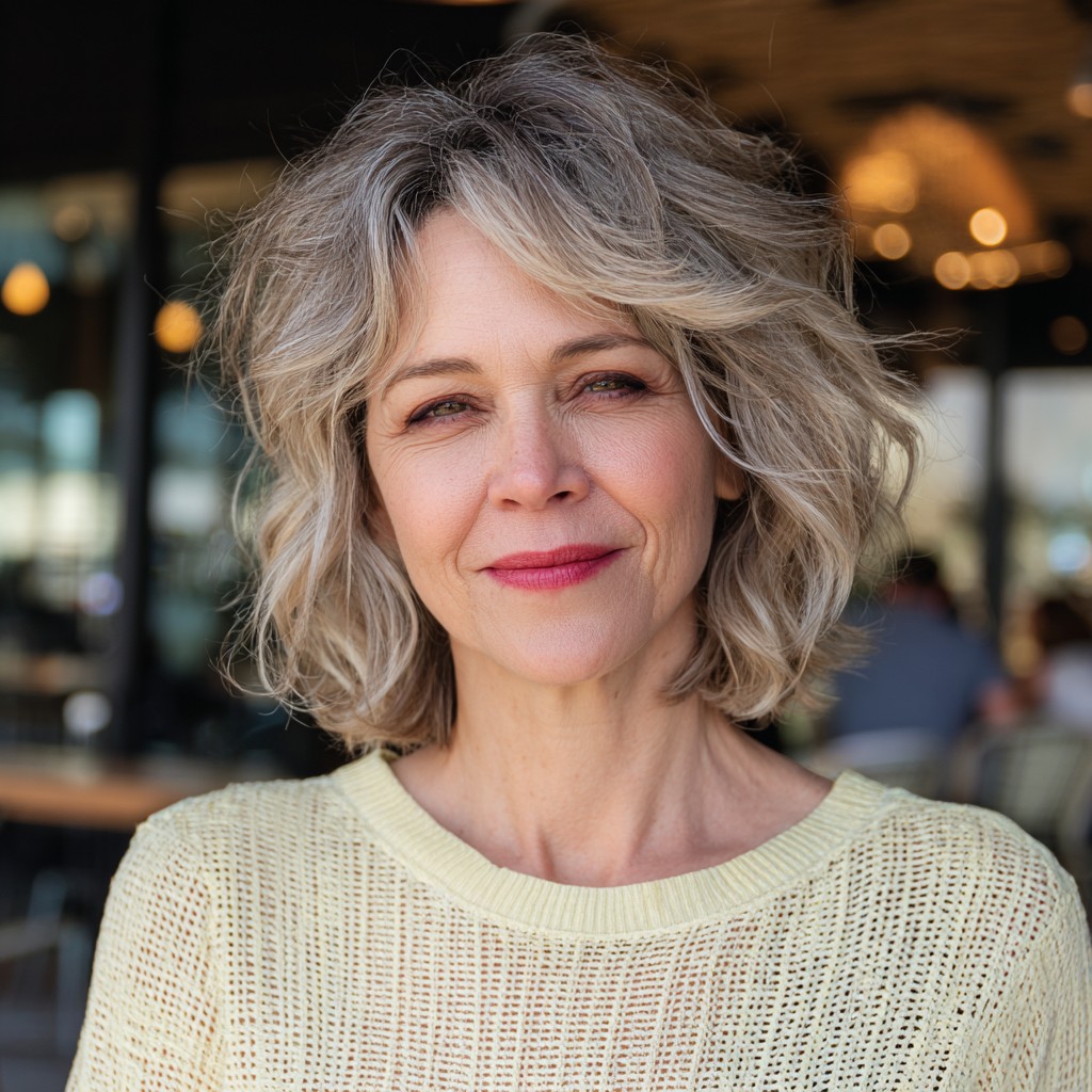 Textured Wavy Midi Bob with Soft Layers