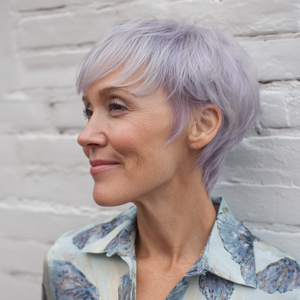 Trendy Textured Pixie with Soft Lavender Tones