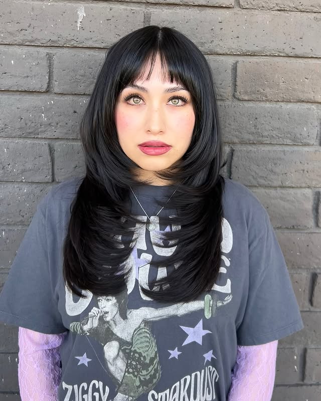 Bold Long Layered Cut with Face-Framing Bangs