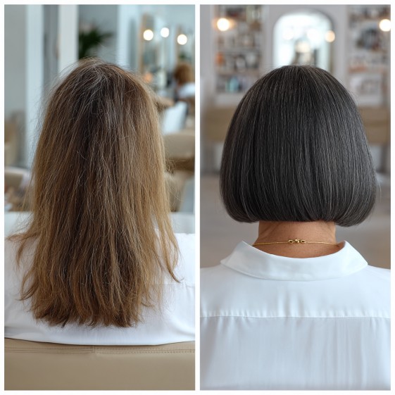 chic blunt bob with subtle gray highlights