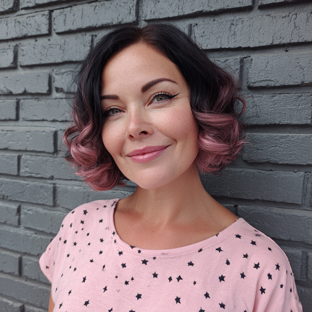 Chic Curly Bob with Subtle Pink Ombre
