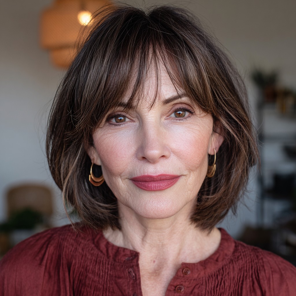 chic layered bob with soft bangs