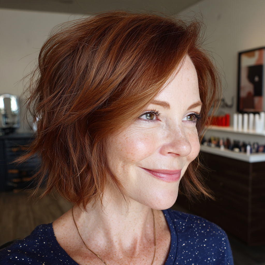 Chic Textured Copper Bob with Subtle Layers
