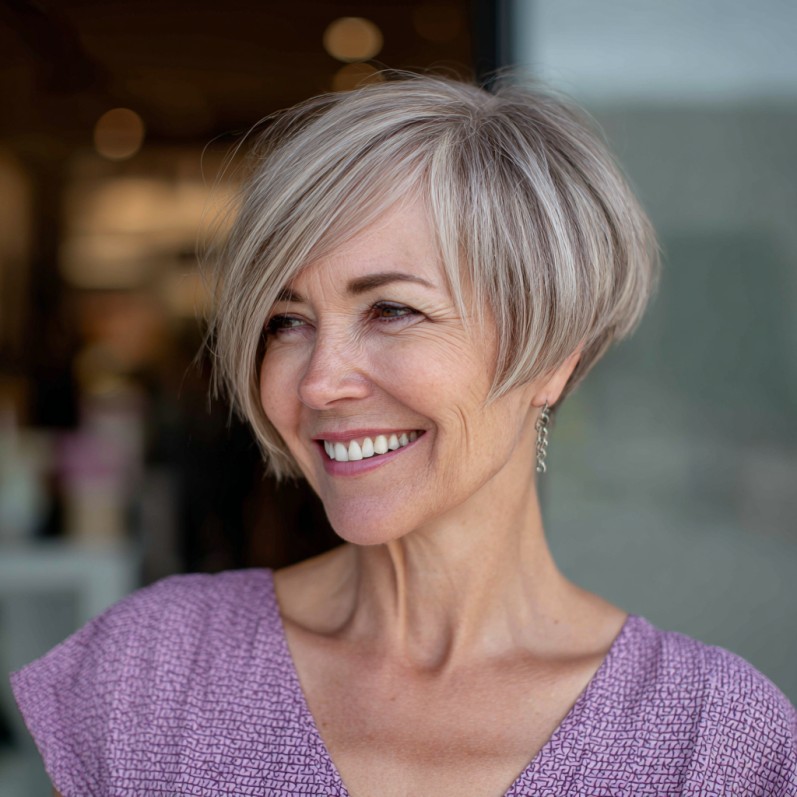 Chic Textured Medium Pixie Bob with Soft Blonde Highlights