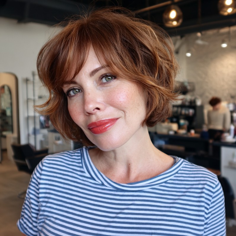 Chic Textured Medium Pixie Bob with Warm Highlights