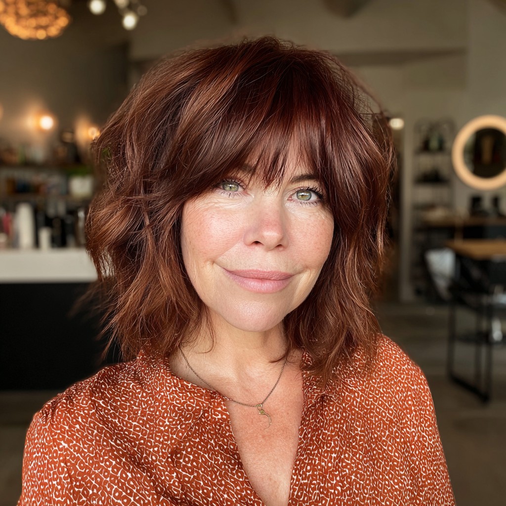 Choppy Copper Lob with Playful Bangs