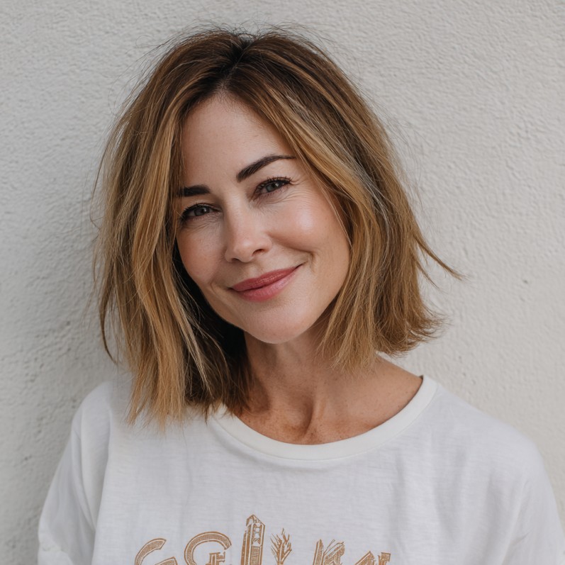Effortless Textured Bob with Subtle Highlights