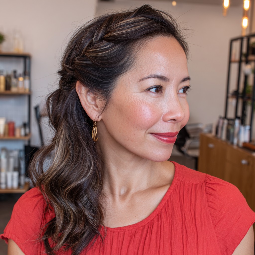 Effortlessly Styled Loose Waves with a Braided Accent