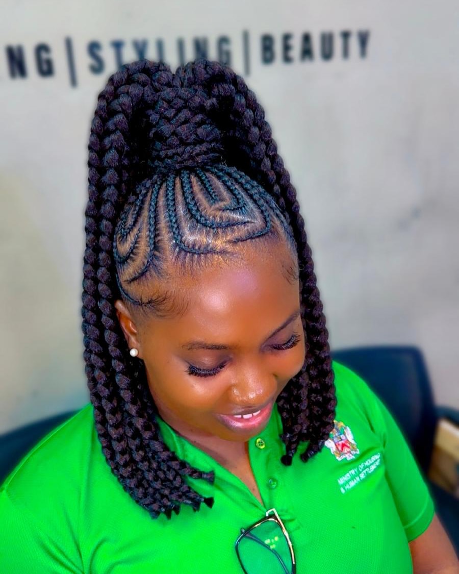 Elegant High Ponytail with Intricate Braiding