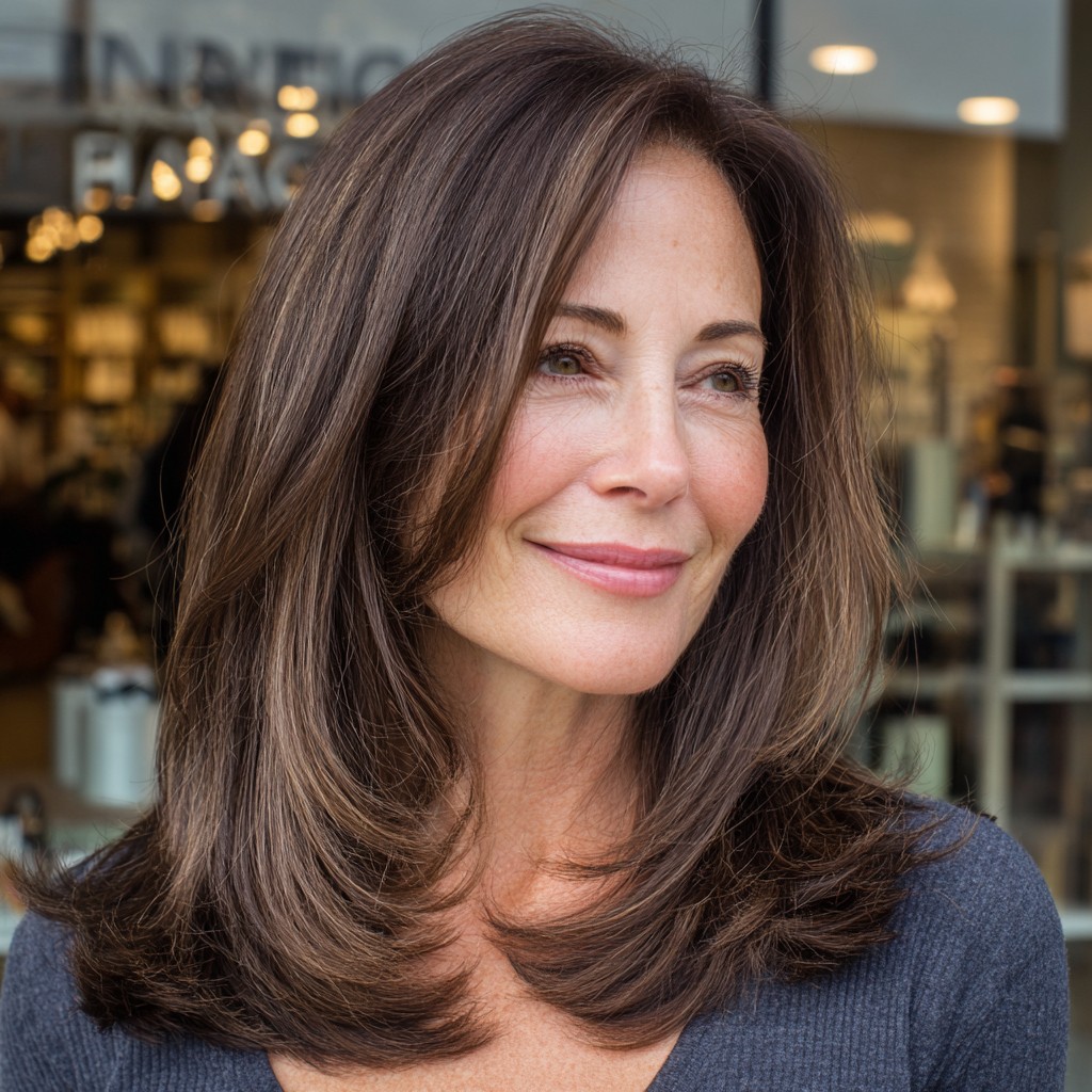 Elegant Layered Lob with Soft Bangs