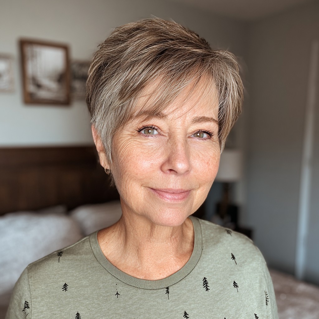 Elegant Softly Layered Side-Parted Pixie Cut
