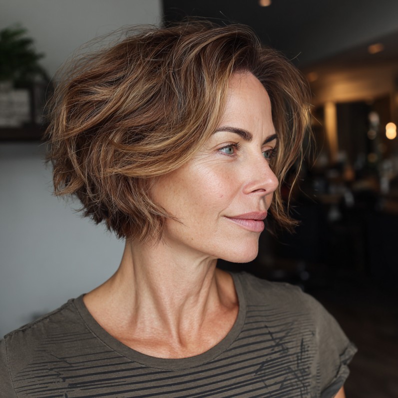 Modern Textured Medium Pixie Bob with Warm Highlights