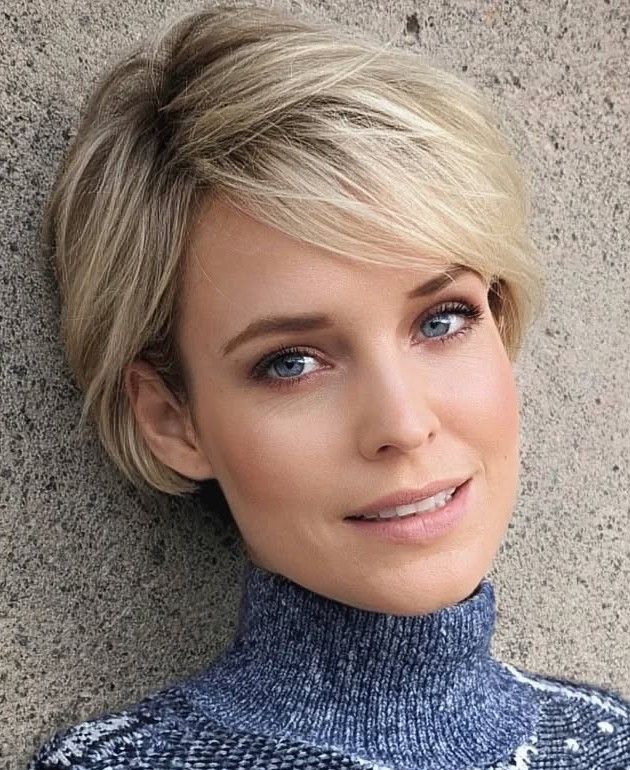 Modern Textured Short Blonde Pixie with Wispy Bangs