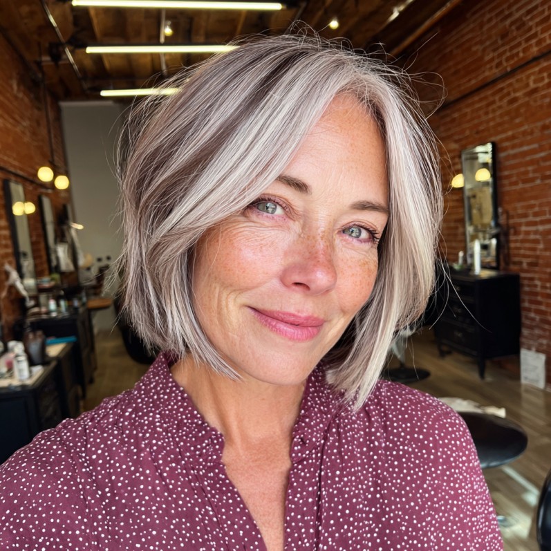 Modern Textured Silver Bob with Soft Layers