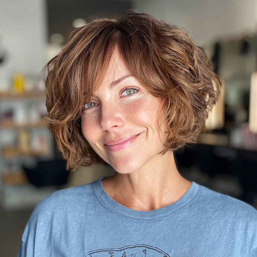 Playful Curly Bob with Soft Bangs