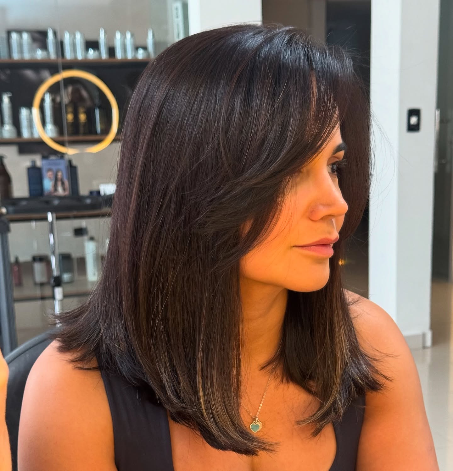 Sleek Blunt Lob with Side-Swept Bangs