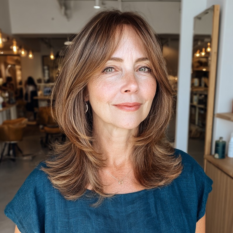 Sleek Layered Cut with Face-Framing Bangs
