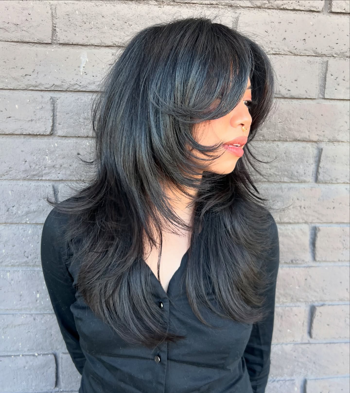 Softly Layered Black Cut with Face-Framing Layers
