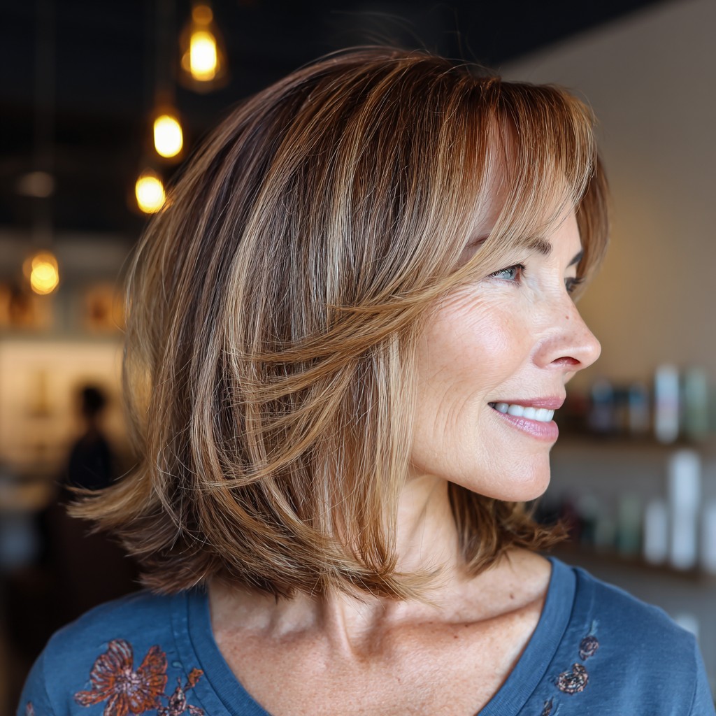 Softly Layered Lob with Subtle Bangs