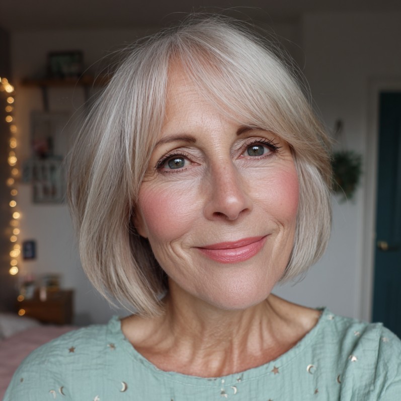 Softly Textured Silver Bob with Face-Framing Layers