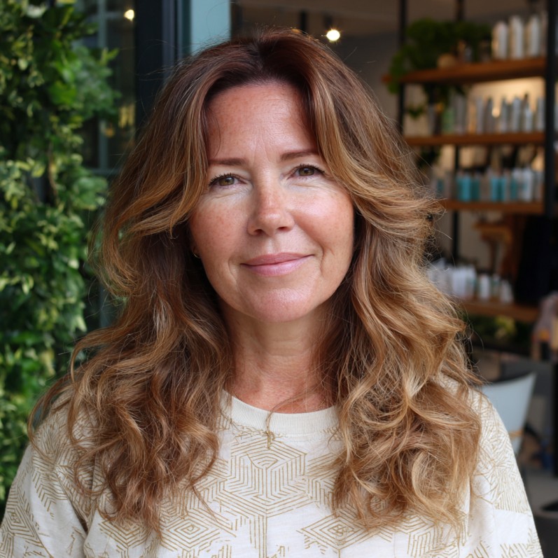 Stylish Layered Waves with Rich Caramel Highlights
