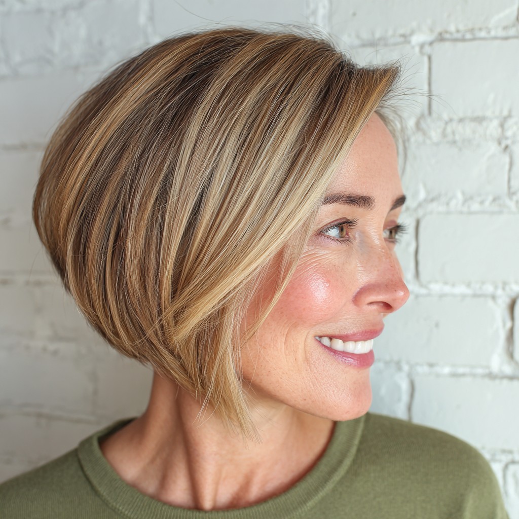 Textured Angled Bob with Subtle Highlights