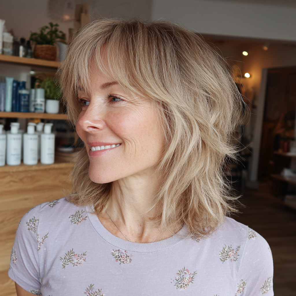 Textured Beachy Layers with Wispy Bangs