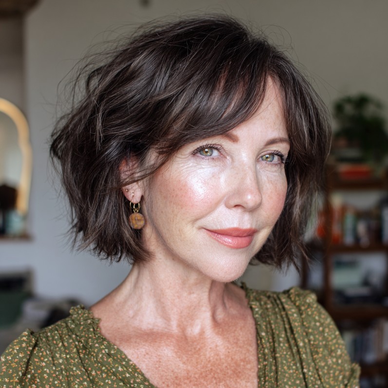 Textured Brunette Bob with Soft Face-Framing Layers