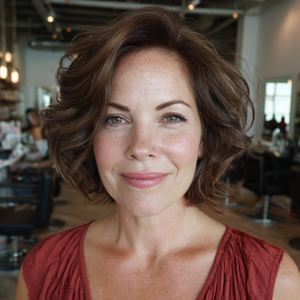 Textured Chestnut Bob with Soft Waves