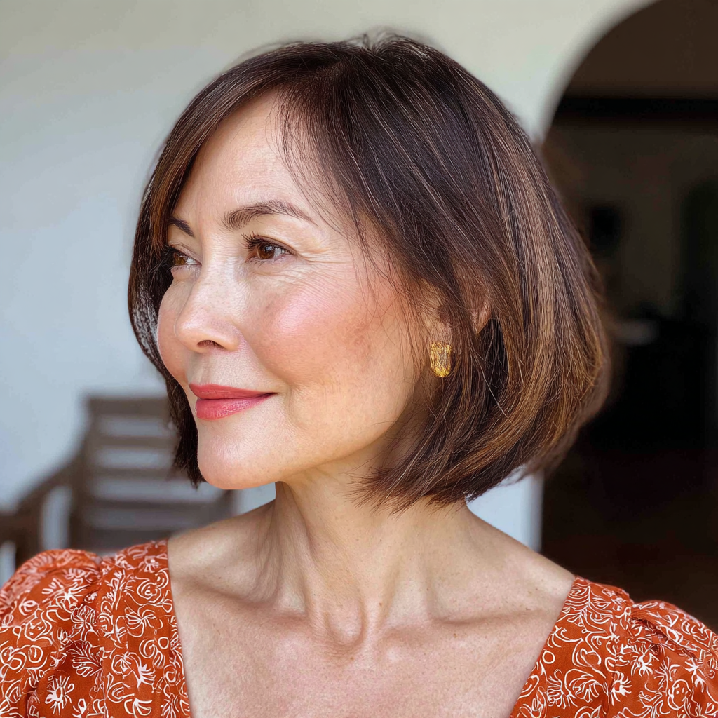 Textured Chestnut Bob with Subtle Movement