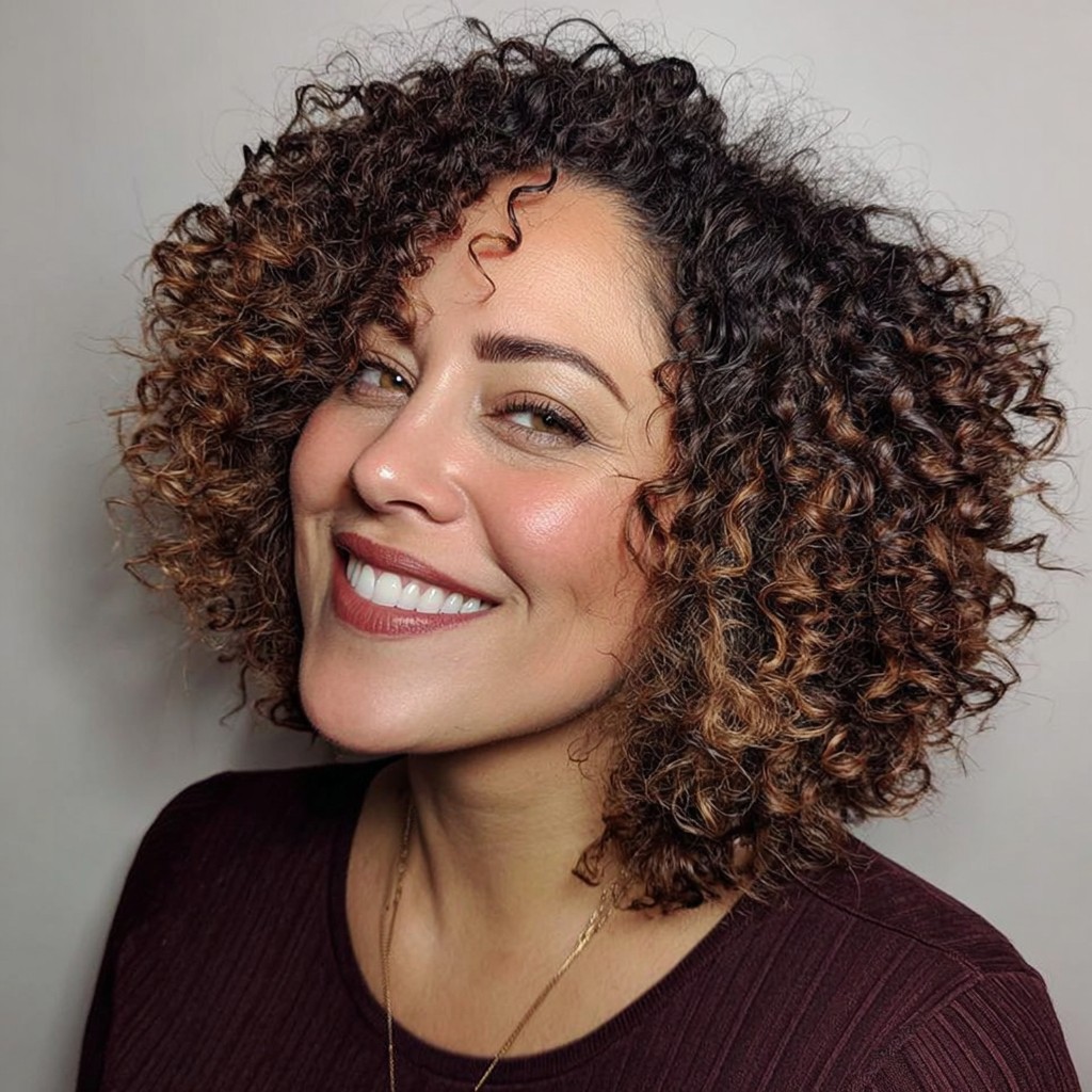 Textured Curly Bob with Warm Highlights