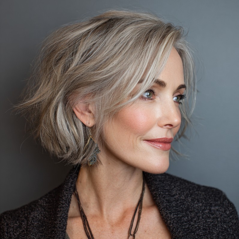 Textured Gray Bob with Soft Layers