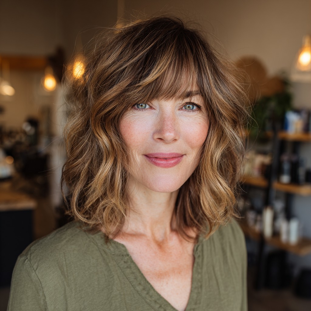 Textured Lob with Soft, Wispy Bangs