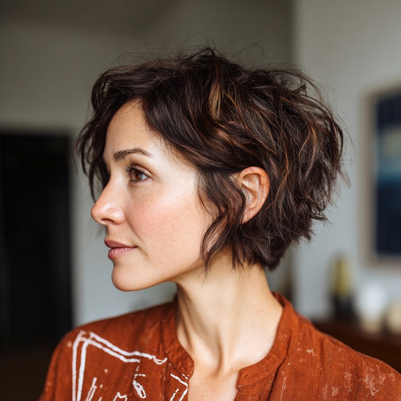 Textured Medium Pixie Bob with Subtle Caramel Highlights