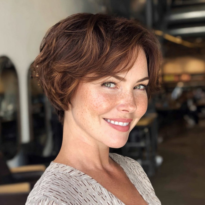 Textured Medium Pixie Bob with Warm Copper Highlights