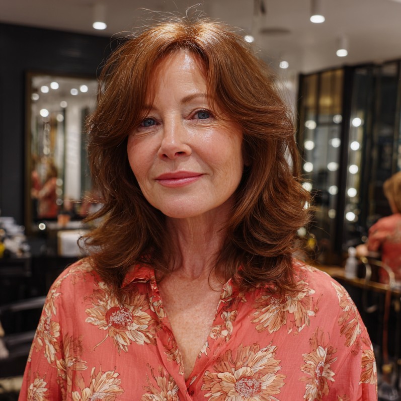 Textured Shoulder-Length Layers with Soft Volume