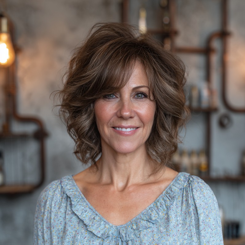 Textured Shoulder-Length Shag with Soft Bangs