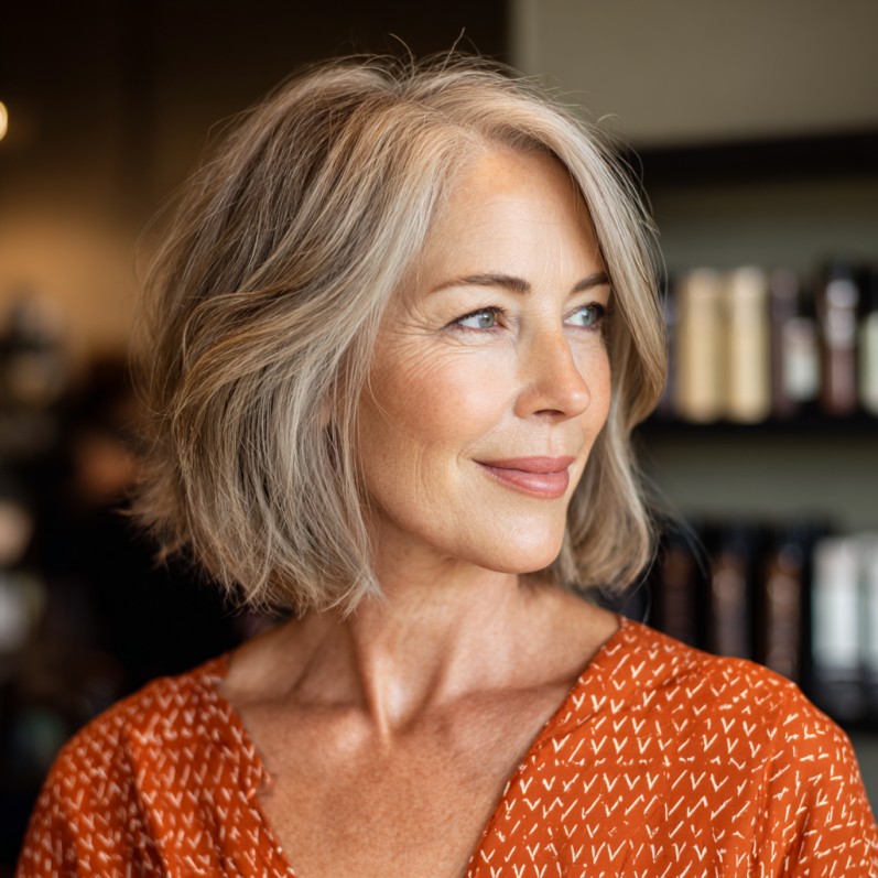 Textured Silver Bob with Soft Waves