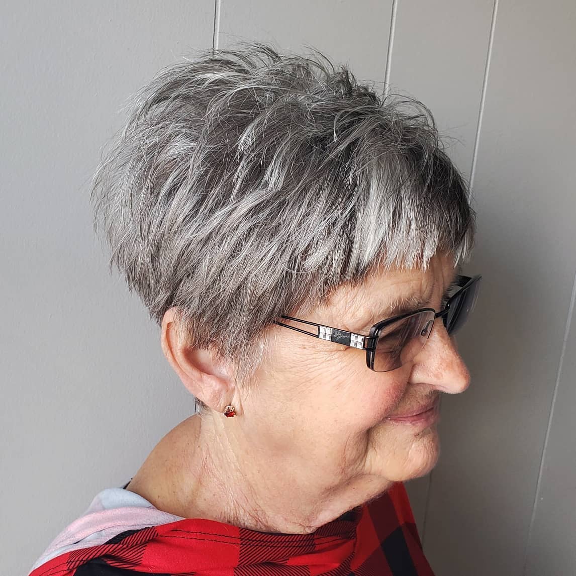 Textured Silver Pixie Cut with Soft Front Fringes