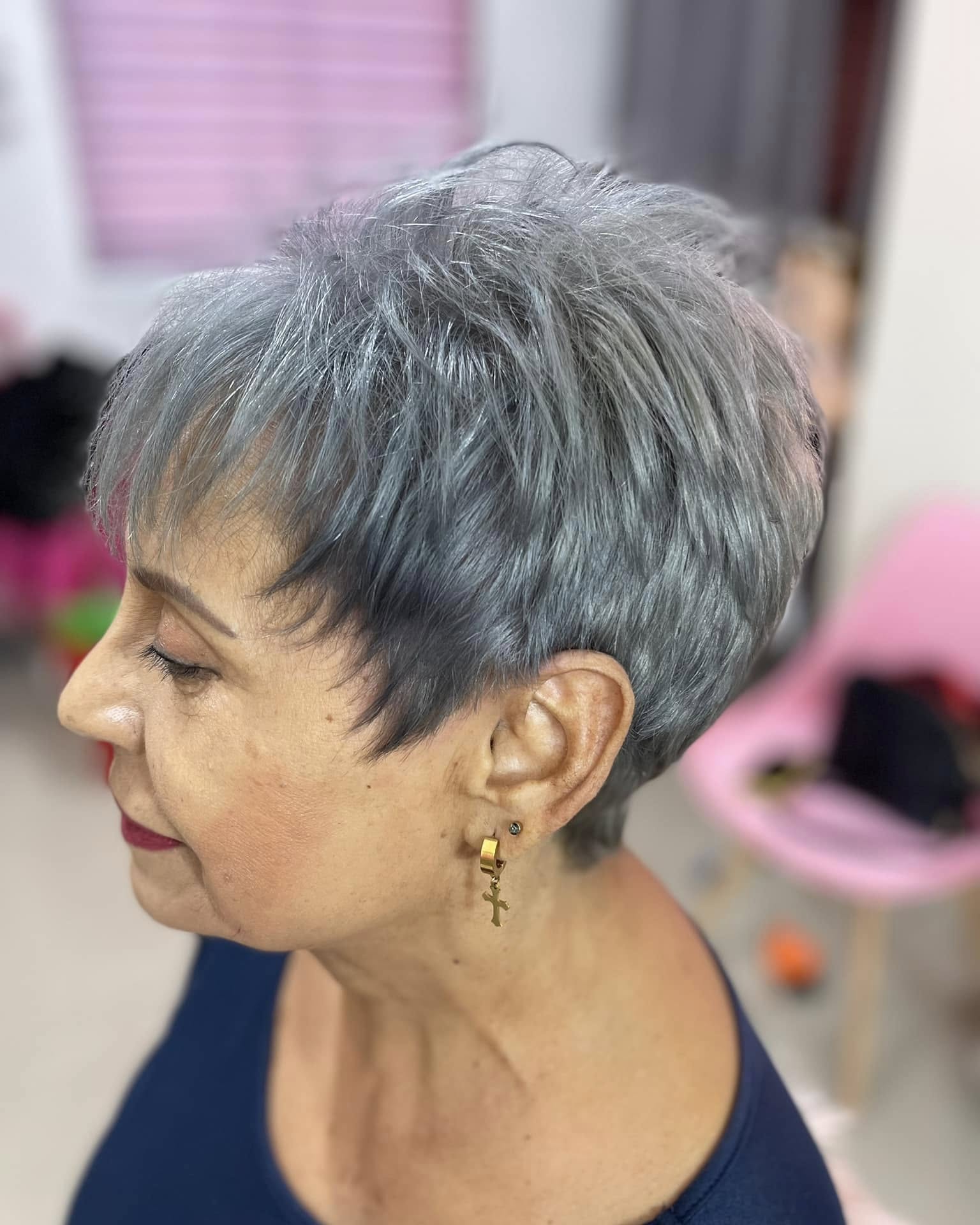 Textured Silver Pixie Cut with Soft Volume
