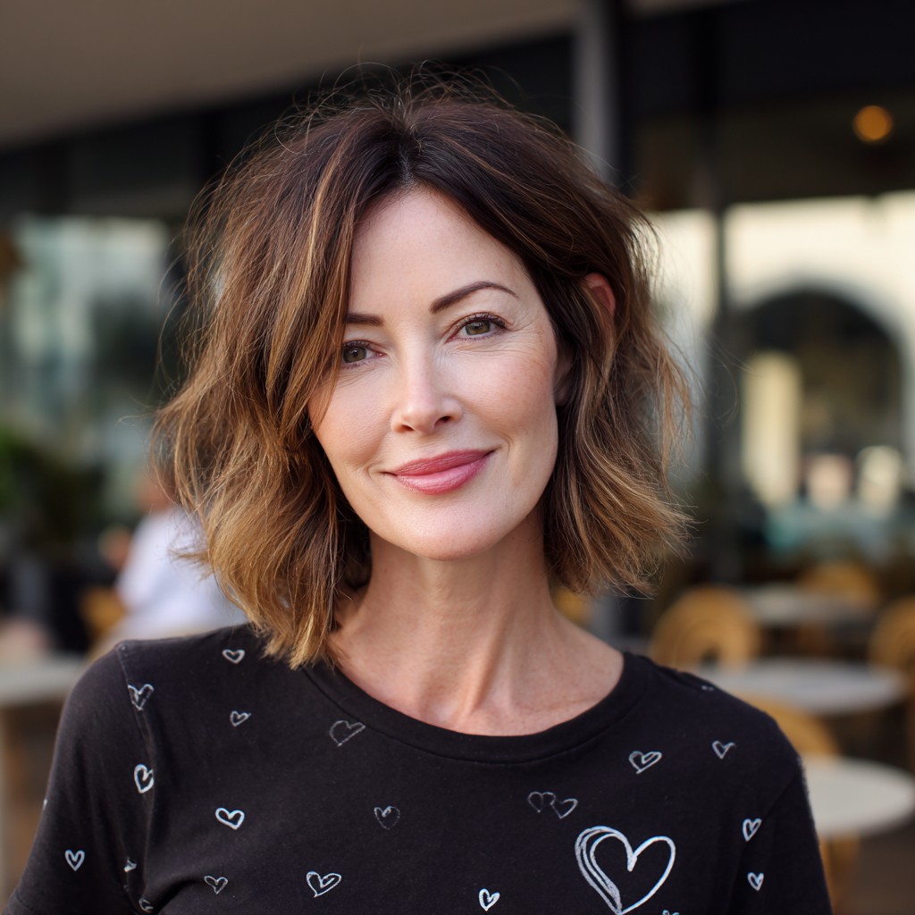 Textured Wavy Lob with Subtle Balayage Highlights